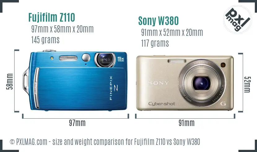 Fujifilm Z110 vs Sony W380 size comparison