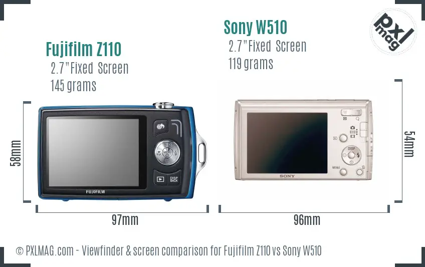 Fujifilm Z110 vs Sony W510 Screen and Viewfinder comparison
