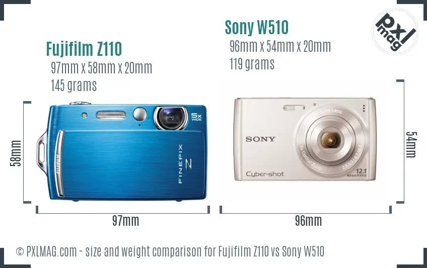 Fujifilm Z110 vs Sony W510 size comparison