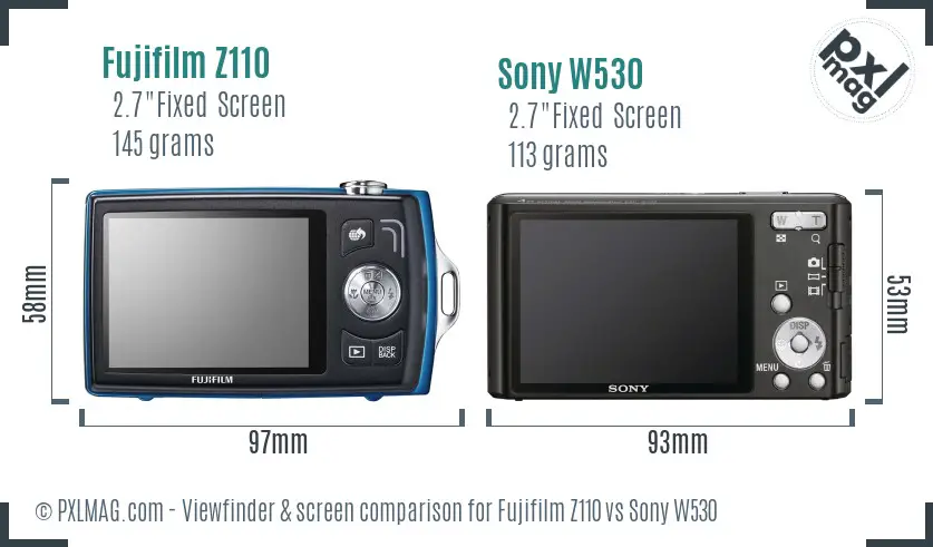 Fujifilm Z110 vs Sony W530 Screen and Viewfinder comparison