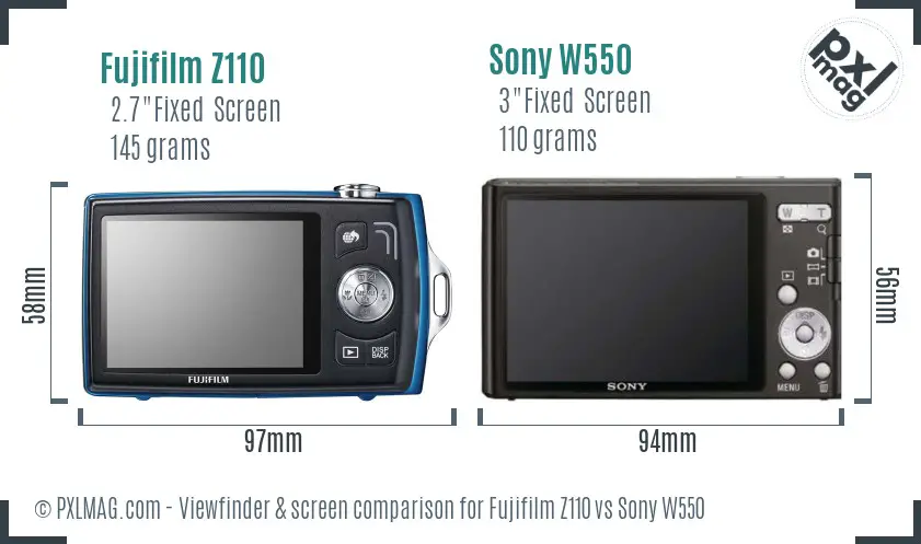 Fujifilm Z110 vs Sony W550 Screen and Viewfinder comparison Fujifilm Z110 vs Sony W550 Screen and Viewfinder comparison
