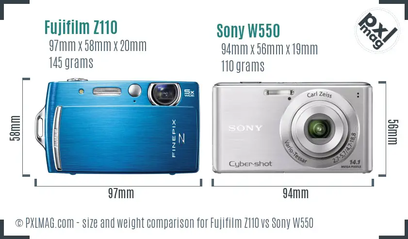 Fujifilm Z110 vs Sony W550 size comparison Fujifilm Z110 vs Sony W550 size comparison