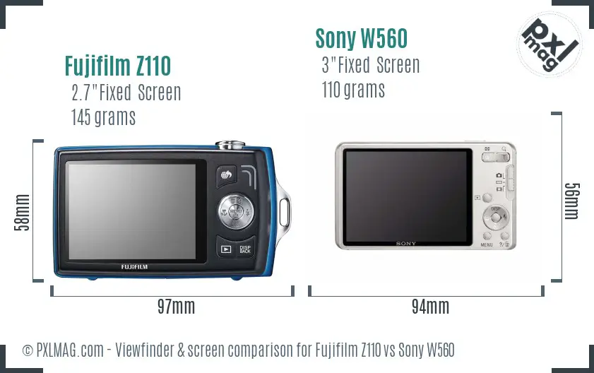 Fujifilm Z110 vs Sony W560 Screen and Viewfinder comparison