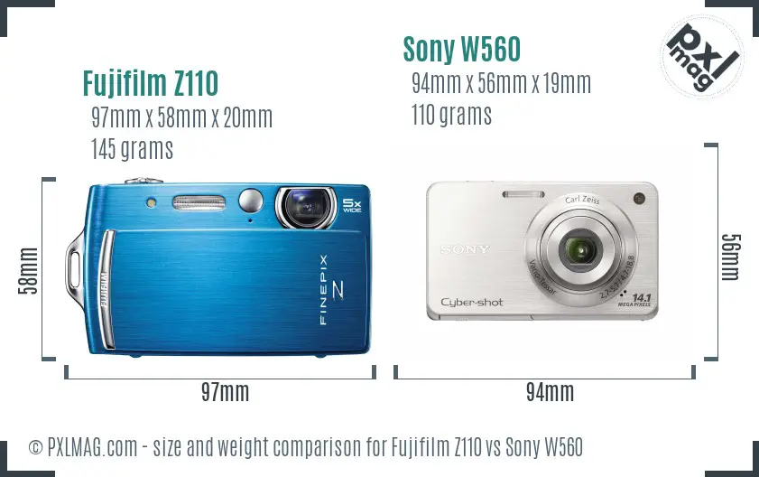Fujifilm Z110 vs Sony W560 size comparison