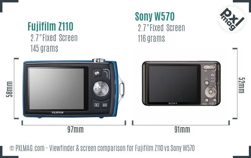 Fujifilm Z110 vs Sony W570 Screen and Viewfinder comparison