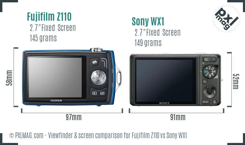 Fujifilm Z110 vs Sony WX1 Screen and Viewfinder comparison