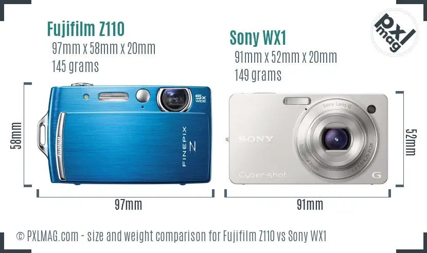 Fujifilm Z110 vs Sony WX1 size comparison