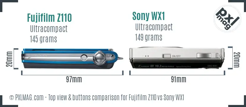 Fujifilm Z110 vs Sony WX1 top view buttons comparison