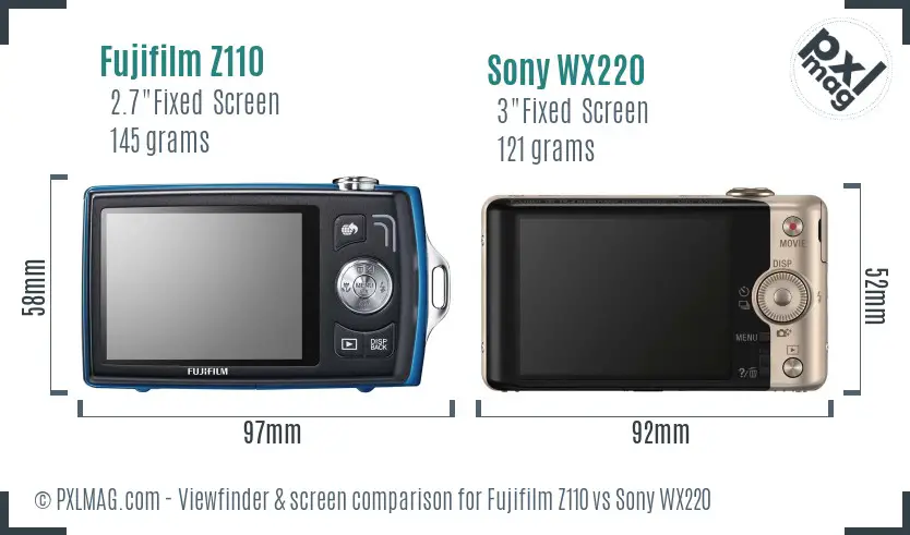 Fujifilm Z110 vs Sony WX220 Screen and Viewfinder comparison