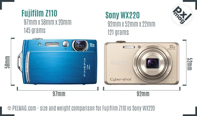 Fujifilm Z110 vs Sony WX220 size comparison