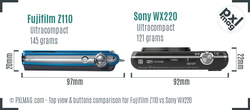 Fujifilm Z110 vs Sony WX220 top view buttons comparison