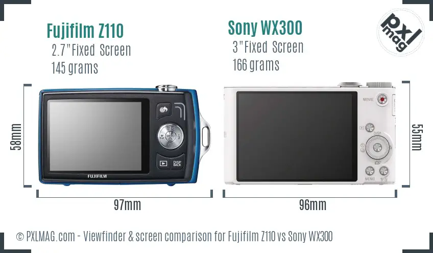 Fujifilm Z110 vs Sony WX300 Screen and Viewfinder comparison