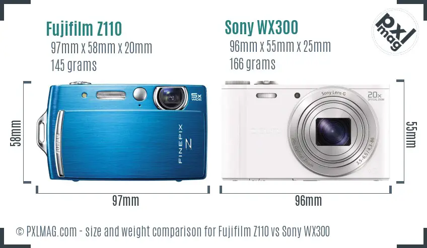 Fujifilm Z110 vs Sony WX300 size comparison