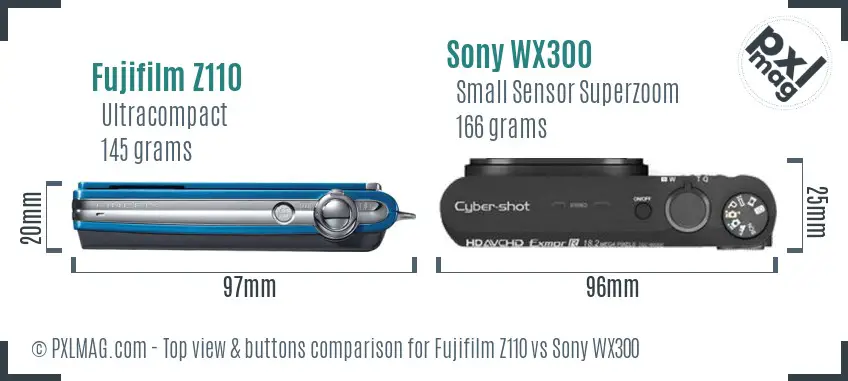 Fujifilm Z110 vs Sony WX300 top view buttons comparison
