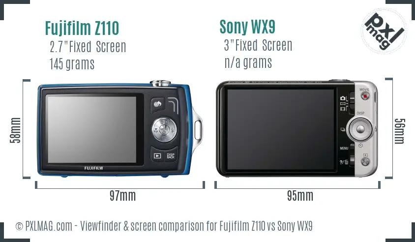 Fujifilm Z110 vs Sony WX9 Screen and Viewfinder comparison