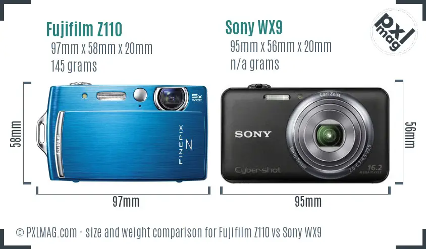 Fujifilm Z110 vs Sony WX9 size comparison