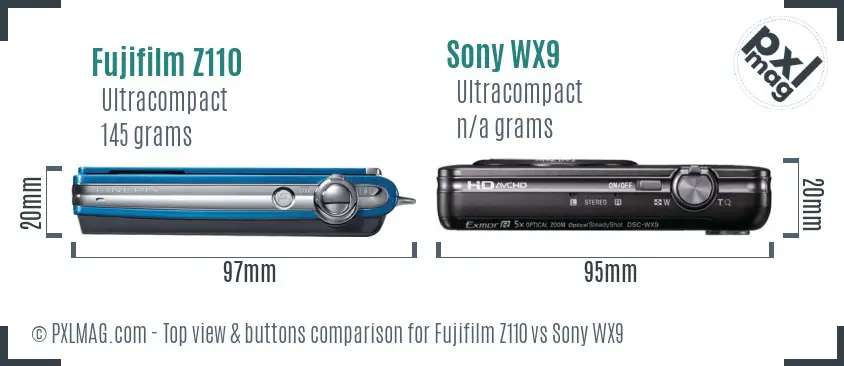 Fujifilm Z110 vs Sony WX9 top view buttons comparison