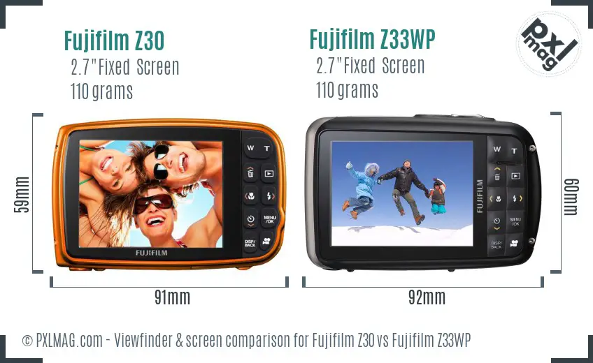 Fujifilm Z30 vs Fujifilm Z33WP Screen and Viewfinder comparison