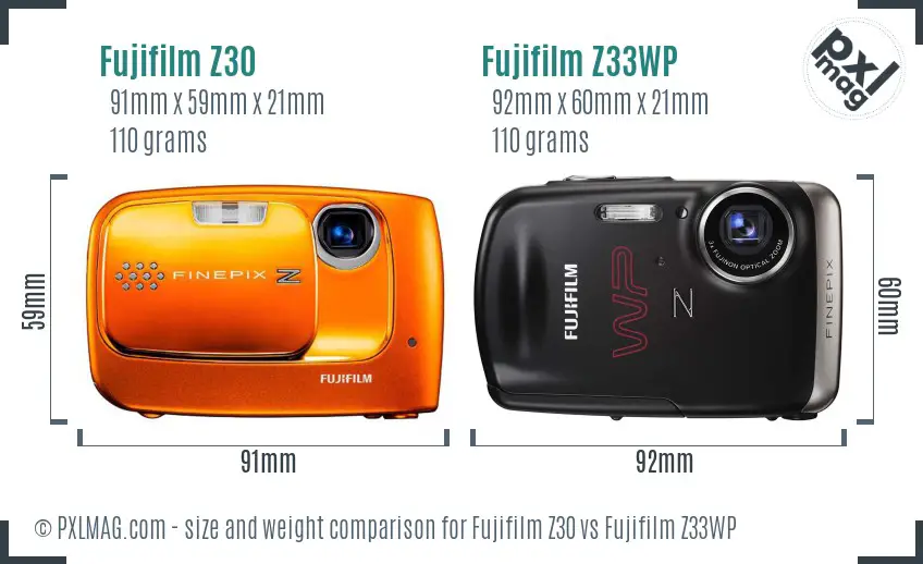Fujifilm Z30 vs Fujifilm Z33WP size comparison