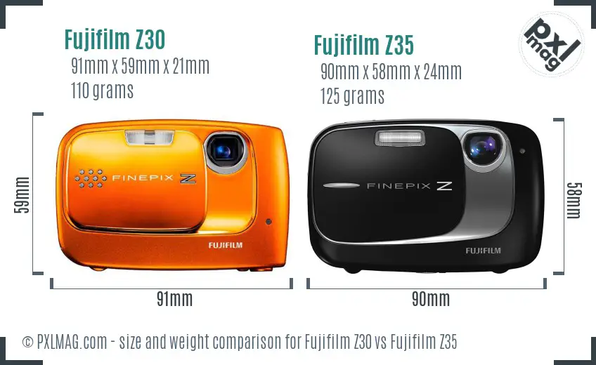 Fujifilm Z30 vs Fujifilm Z35 size comparison