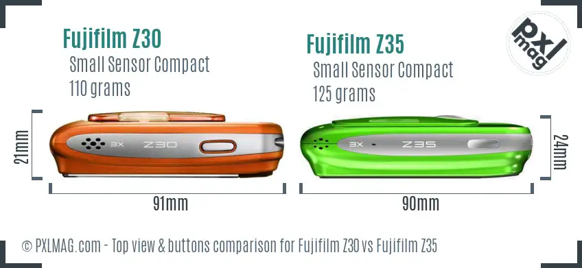 Fujifilm Z30 vs Fujifilm Z35 top view buttons comparison