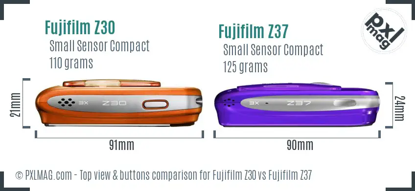 Fujifilm Z30 vs Fujifilm Z37 top view buttons comparison