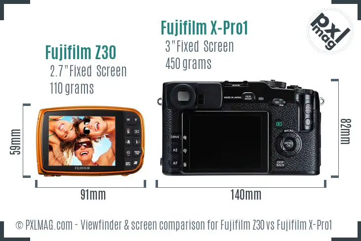Fujifilm Z30 vs Fujifilm X-Pro1 Screen and Viewfinder comparison