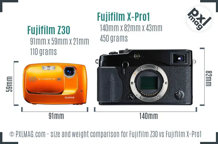Fujifilm Z30 vs Fujifilm X-Pro1 size comparison