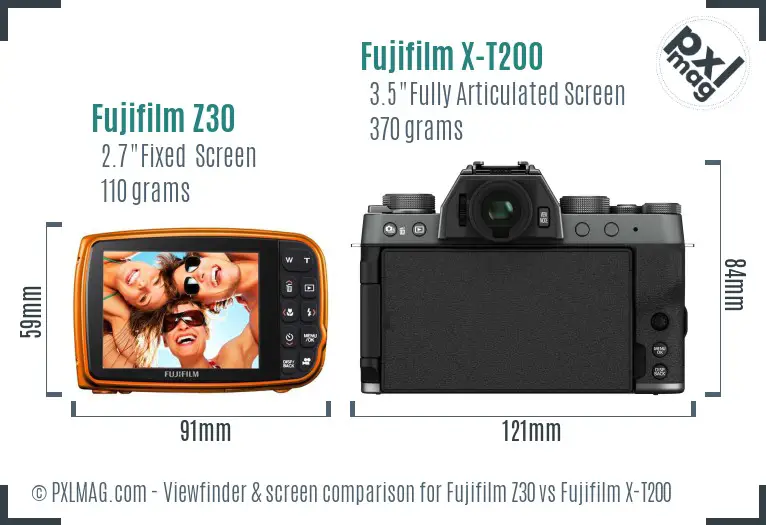 Fujifilm Z30 vs Fujifilm X-T200 Screen and Viewfinder comparison
