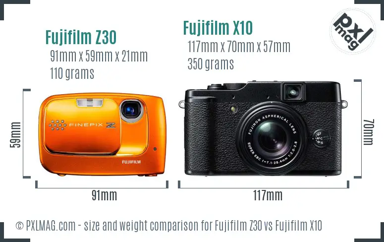 Fujifilm Z30 vs Fujifilm X10 size comparison