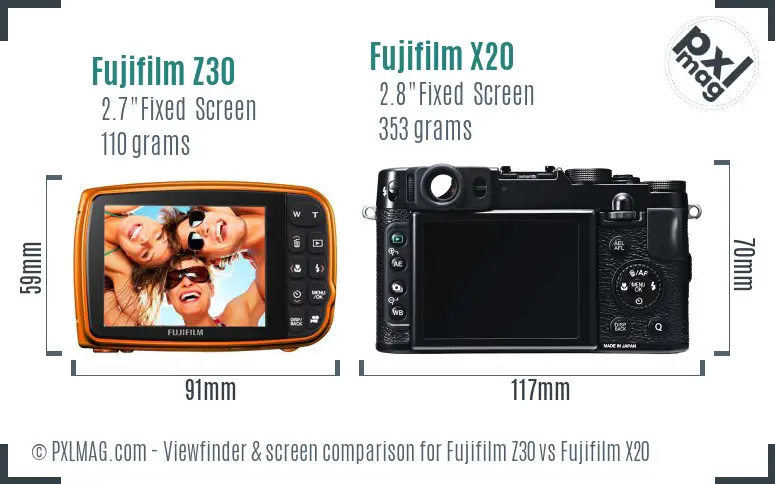 Fujifilm Z30 vs Fujifilm X20 Screen and Viewfinder comparison
