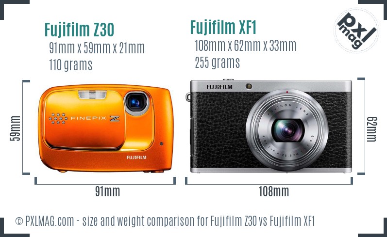 Fujifilm Z30 vs Fujifilm XF1 size comparison