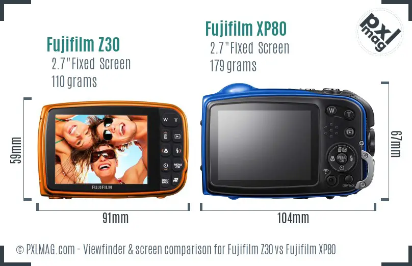 Fujifilm Z30 vs Fujifilm XP80 Screen and Viewfinder comparison