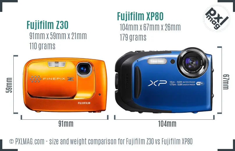 Fujifilm Z30 vs Fujifilm XP80 size comparison