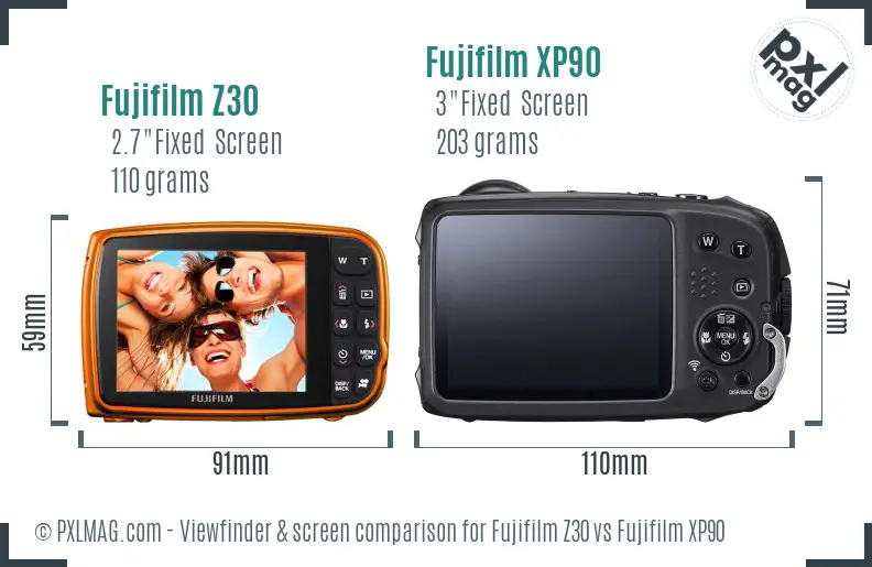 Fujifilm Z30 vs Fujifilm XP90 Screen and Viewfinder comparison