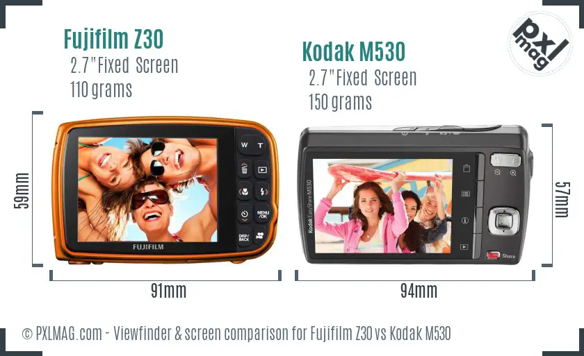 Fujifilm Z30 vs Kodak M530 Screen and Viewfinder comparison