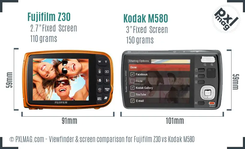 Fujifilm Z30 vs Kodak M580 Screen and Viewfinder comparison