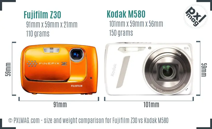 Fujifilm Z30 vs Kodak M580 size comparison