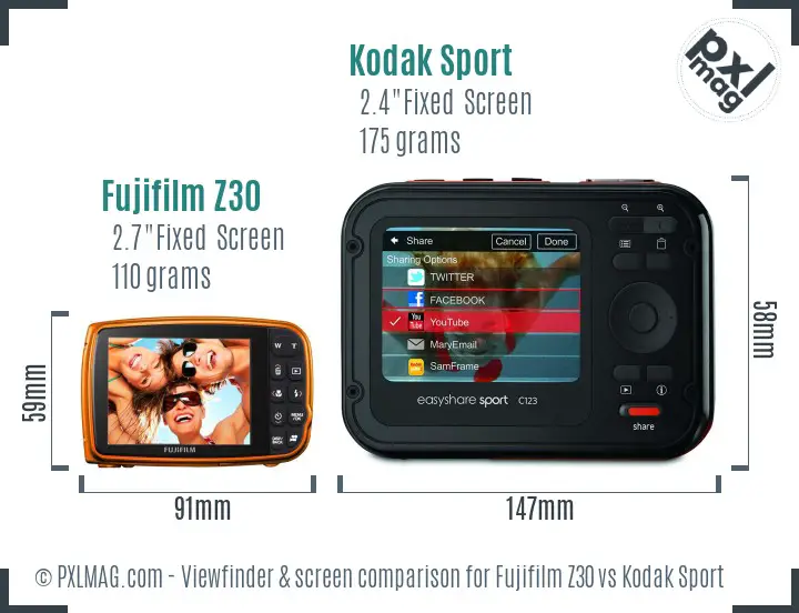 Fujifilm Z30 vs Kodak Sport Screen and Viewfinder comparison