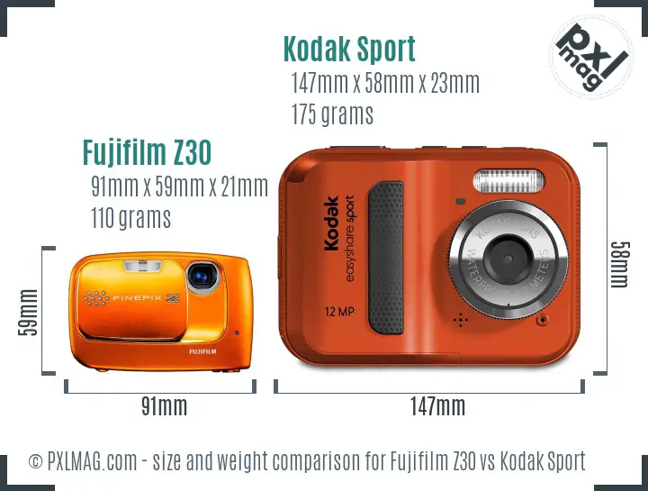 Fujifilm Z30 vs Kodak Sport size comparison