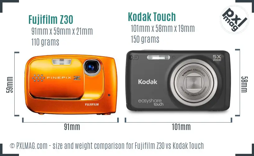 Fujifilm Z30 vs Kodak Touch size comparison