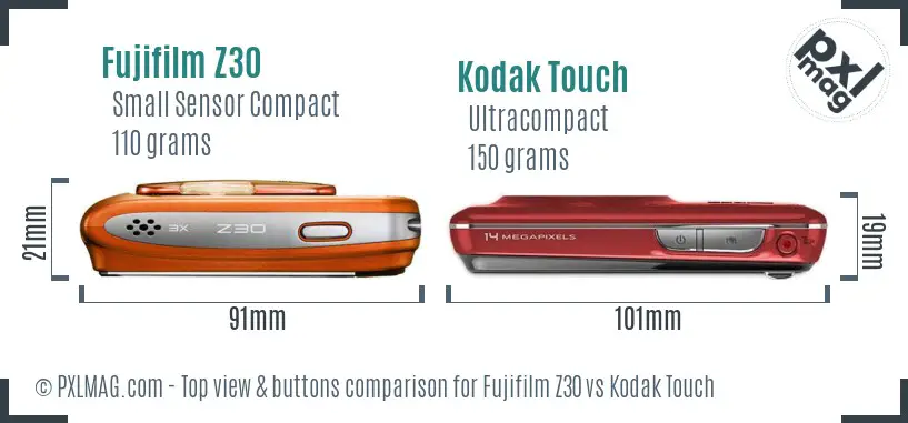 Fujifilm Z30 vs Kodak Touch top view buttons comparison