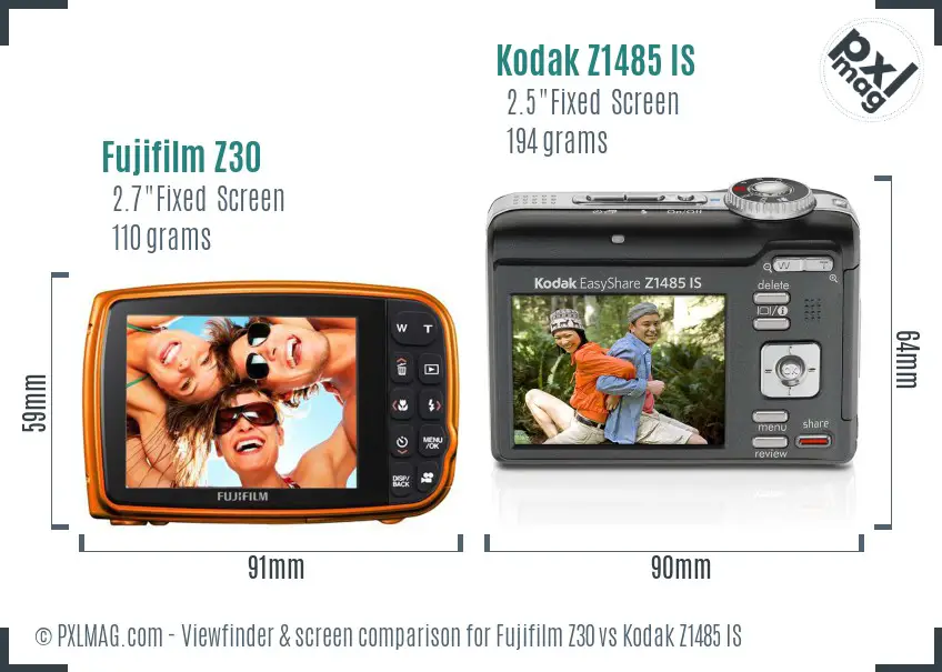 Fujifilm Z30 vs Kodak Z1485 IS Screen and Viewfinder comparison