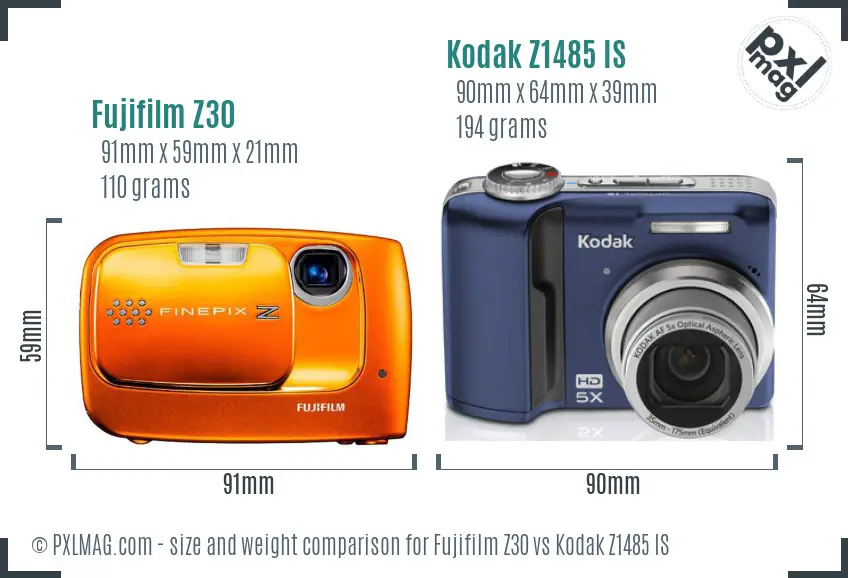 Fujifilm Z30 vs Kodak Z1485 IS size comparison