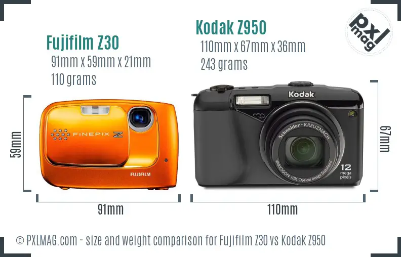 Fujifilm Z30 vs Kodak Z950 size comparison Fujifilm Z30 vs Kodak Z950 size comparison