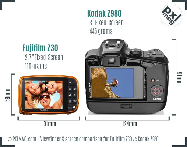 Fujifilm Z30 vs Kodak Z980 Screen and Viewfinder comparison