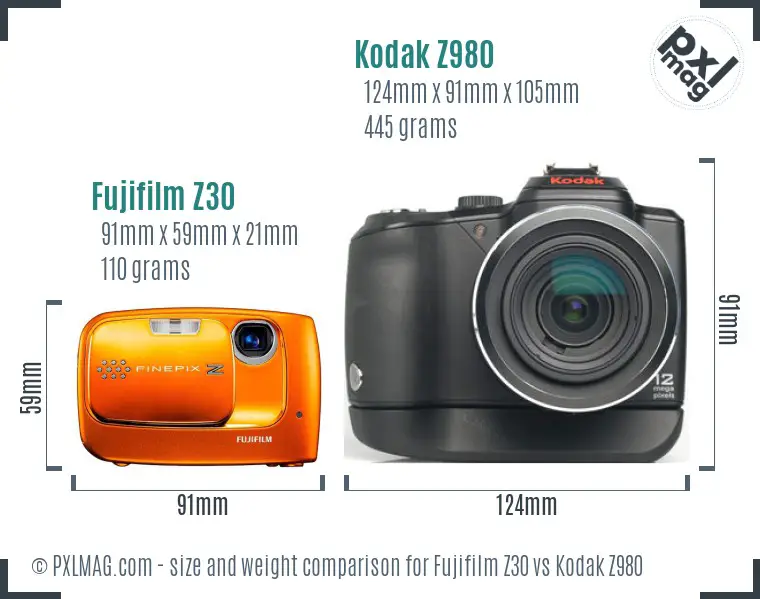 Fujifilm Z30 vs Kodak Z980 size comparison