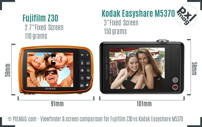 Fujifilm Z30 vs Kodak Easyshare M5370 Screen and Viewfinder comparison