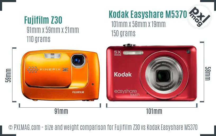 Fujifilm Z30 vs Kodak Easyshare M5370 size comparison