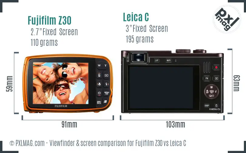 Fujifilm Z30 vs Leica C Screen and Viewfinder comparison